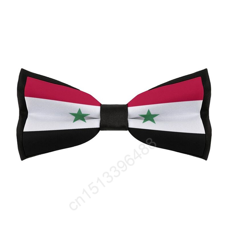 Nowa poliestrowa muszka z flagą Syrii dla mężczyzn moda na co dzień męska muszka krawat na garnitury na wesele krawat