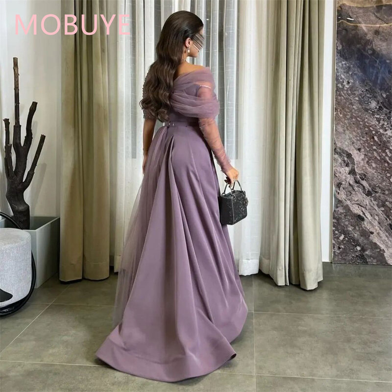 Mobuye 2024 Arab Dubai von der Schulter Ballkleid kurze Ärmel mit boden langen Abend mode elegantes Party kleid für Frauen