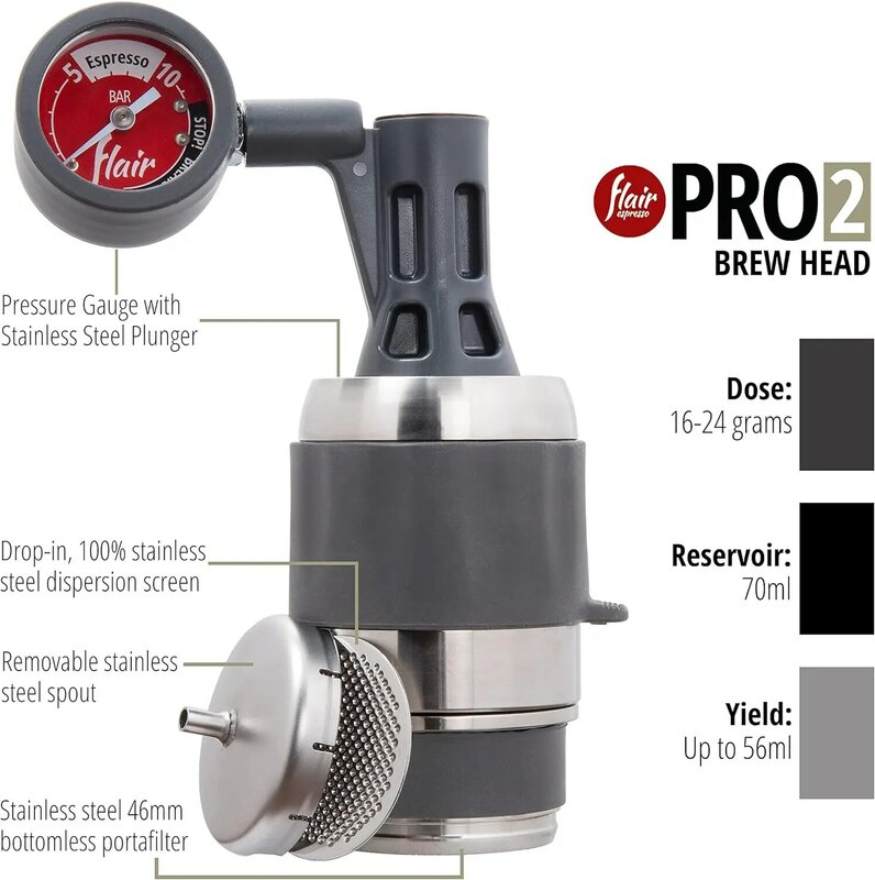 ماكينة اسبريسو سوداء الذوق ، رافعة يدوية بالكامل ، رأس المشروب من الفولاذ المقاوم للصدأ ، مقياس الضغط ، Pro 2