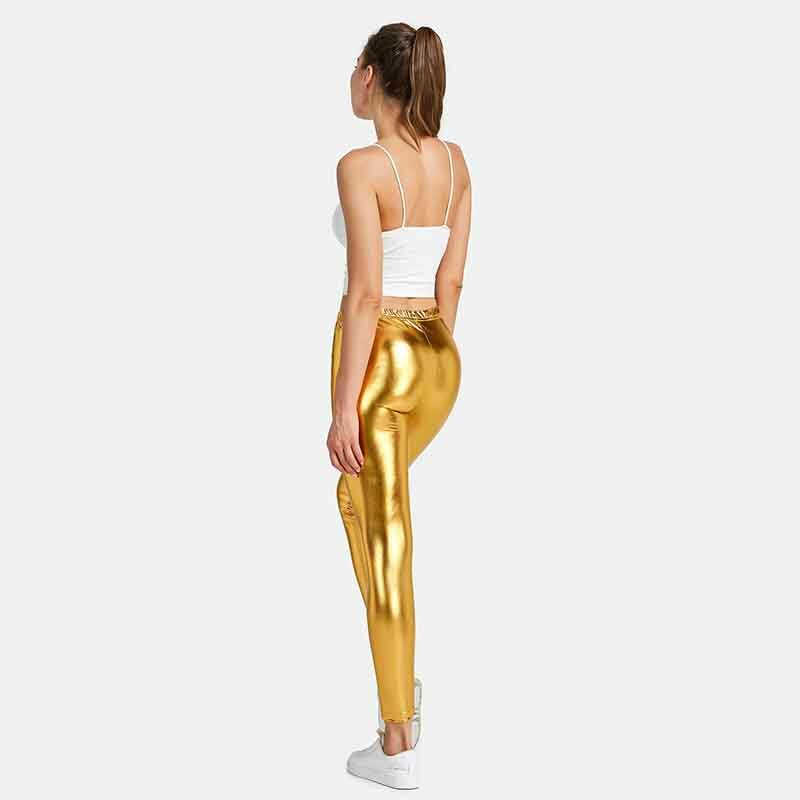 Calças justas metálicas douradas para mulheres, leggings de ioga dança brilhante, calças sexy, calças punk rock