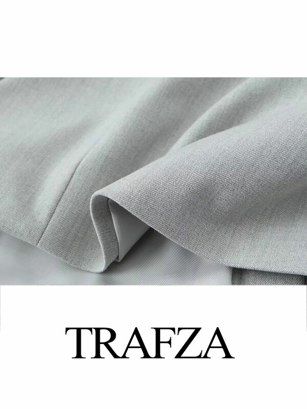 TRAFZA-Jaqueta curta de botão oculto para mulheres, chique bolso de remendo, jaqueta esportiva, blusa casual elegante feminina, para primavera