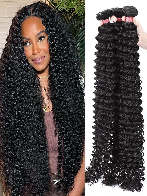 Bundel rambut manusia gelombang besar longgar 28 30 inci keriting Brasil 1 3 bundel ekstensi rambut mentah Remy jalinan rambut Virgin untuk wanita