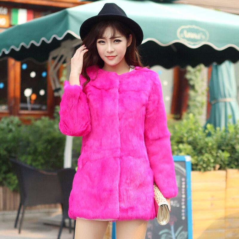 Casacos de pele de coelho real longo novo estilo coreano casacos de pele/jaqueta xxl tamanho casacos e jaquetas femininas inverno