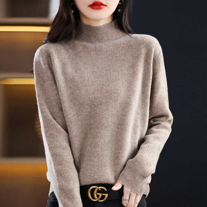 Women's Square Pullover Sweater Half Turtleneck Knit High Quality Soft And Comfortable Versatile 100% Wool Chic Bottoming Shirt
