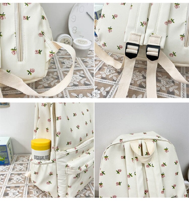 Korean Floral Backpack Wateproof Nylon Flower School Bags Teenage Girls Book Pack Rucksack High School Travel Bags