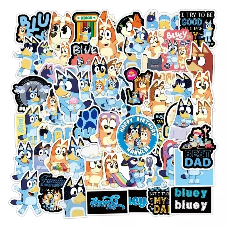 50 Stuks/zak Cartoon Schattige Bluey Graffiti Creatieve Sticker Bureau Computer Koffer Gitaar Waterdicht Sticker Briefpapier Kids Speelgoed