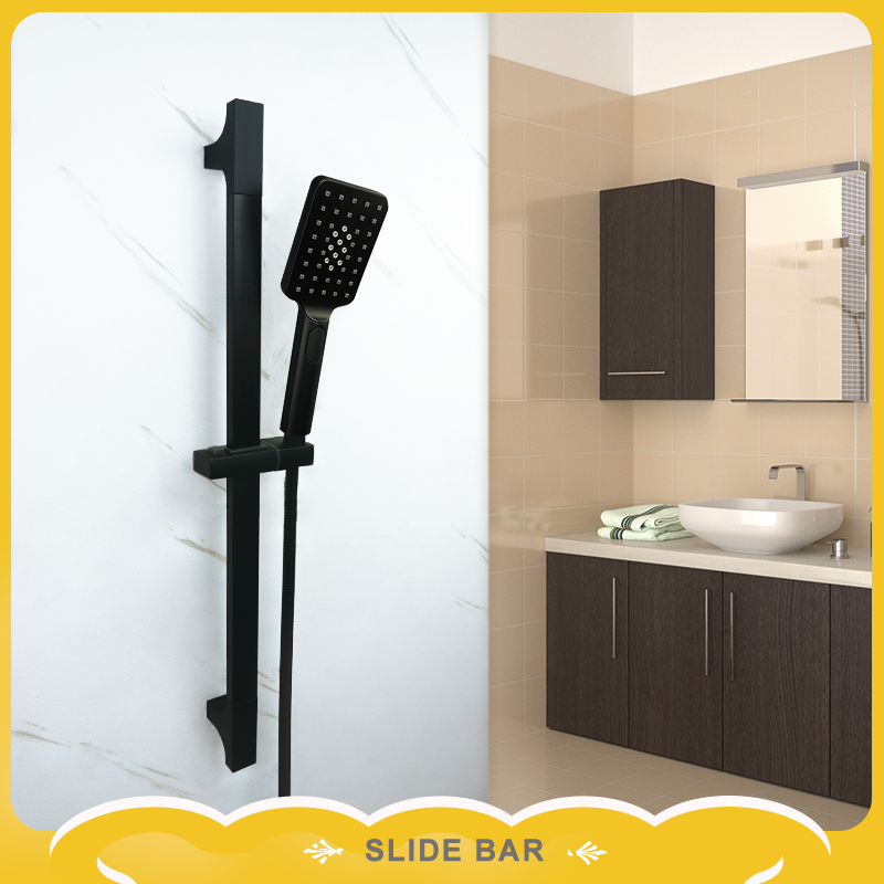 Matt Black Stainless Steel Slider Bar Adjustable Lift Rod Riser Hand Shower ABS Bracket Bathroom Hardware Set 1.5M Shower Pipe