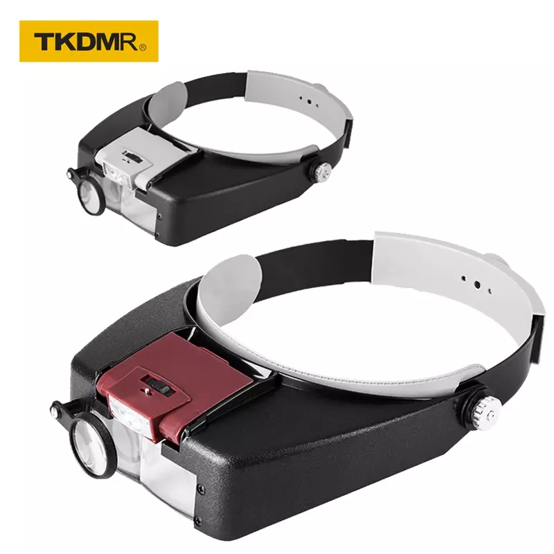 Iluminado Headband Magnifier, Óculos de ampliação, 2 luzes LED, Lupa para reparos, Brinquedos, Presente, 1.5x, 3x, 8.5x, 10x