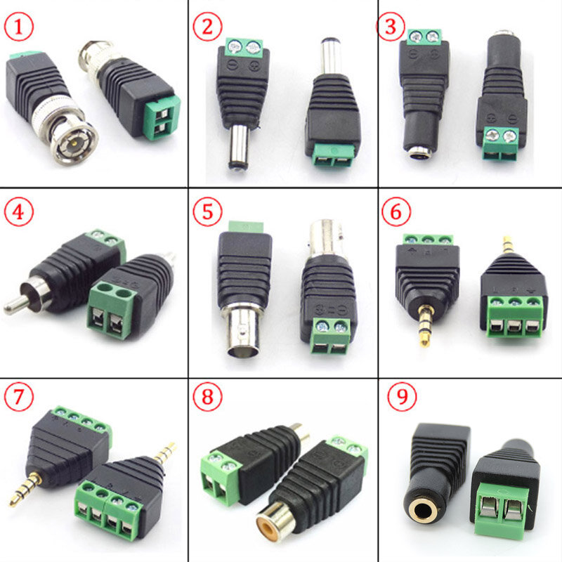 오디오 비디오 어댑터 잭 스테레오 커넥터, BNC RAC 수 암 플러그, AV CCTV 카메라 스피커 와이어 커넥터, J17, 3.5mm