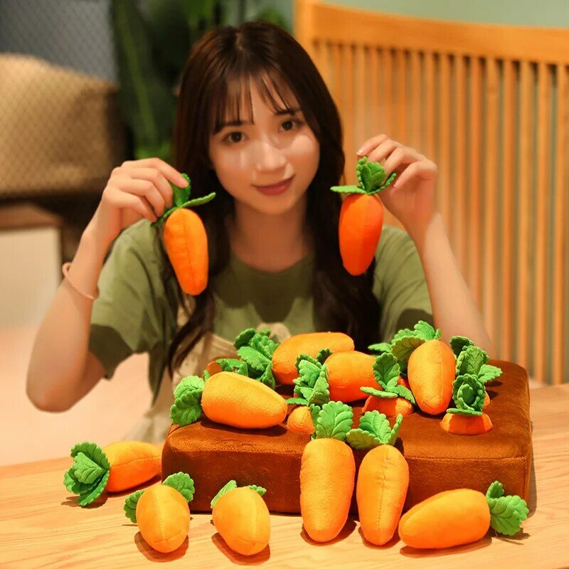 Creative Pull Up Carrots Plush Toy Stuffed Vegetable Plush Doll Parent-child Interaction Toys Funny Kawaii Gift for Kids Baby