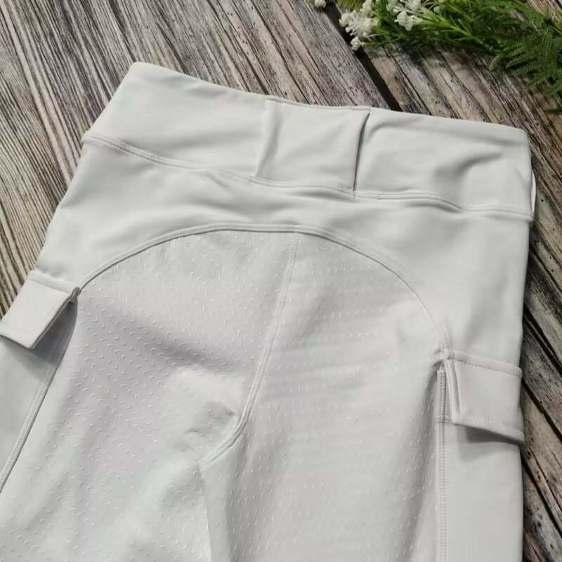Mallas ecuestres blancas para mujer, ropa ecuestre, medias negras, pantalones de equitación con silicona completa