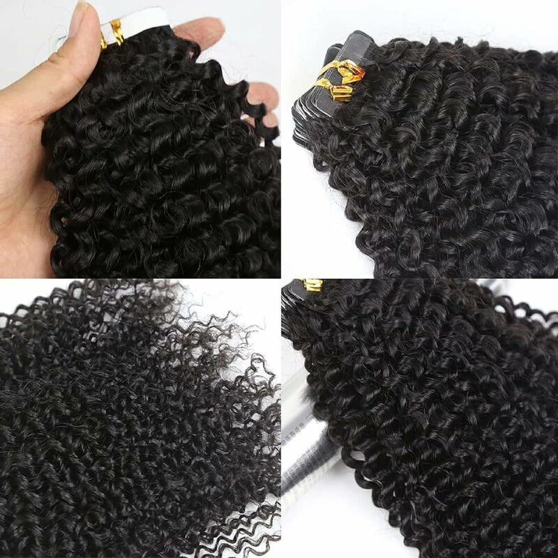 Curly Tape in Extensions Human Hair Remy Kinky Curly Tape in Extensions 14-26 inch Curly Hair Bundles 50G/20PCS/Pack #1B
