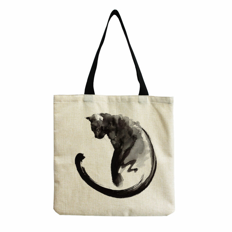 bolsa tela bolsas de compra bolso grande tote bag tela bolsos aestethic Bolso de mano con estampado de gato y Animal de dibujos animados para mujer, bolsa de hombro de alta capacidad, ecológico, portátil, para la playa