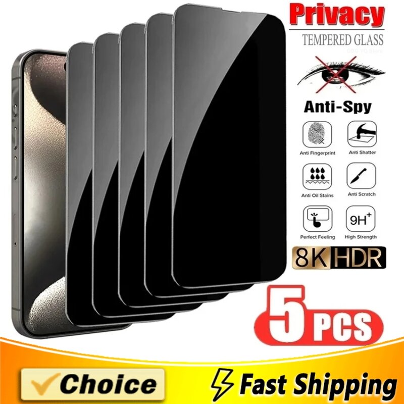 Protetor de Tela de Privacidade para iPhone, Vidro Temperado, 14 Pro Max, 14 Plus, 14 Plus, 6, 7, 8, XR, 13, 15, 12, 11 Pro Max, 13 Mini, 5 PCes