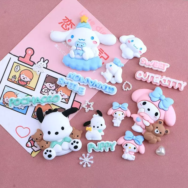 Sanrios Hellokittys Kuromi My Melody Cinnamoroll Resin Accessories Cartoon DIY Cream Gum Phone Case Material Cute Cup 3d Sticker