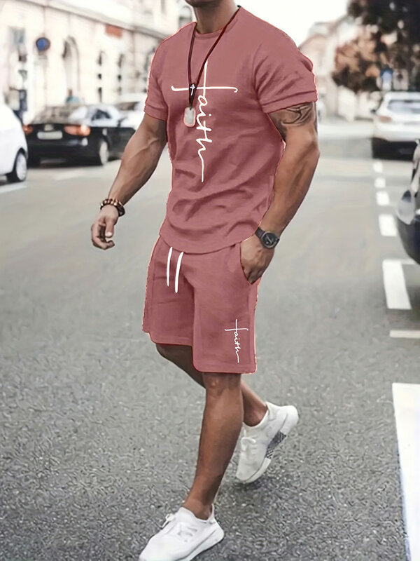 2024 nuova estate vestito da uomo Street Fashion t-shirt allentata e confortevole sport all'aria aperta in esecuzione pantaloncini Fitness stampa di testo
