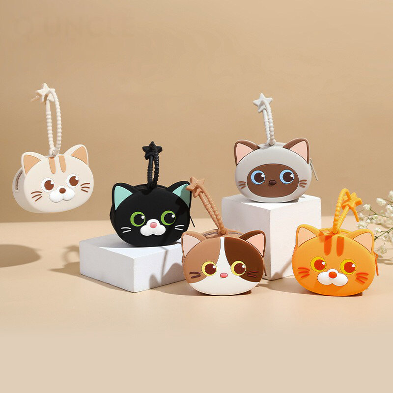 Small Animal Coin Purses Cartoon Cute Cat Zipper Silicone Mini Handbag Pendants Girls Kids Storage Pouch Key Earphone Storage
