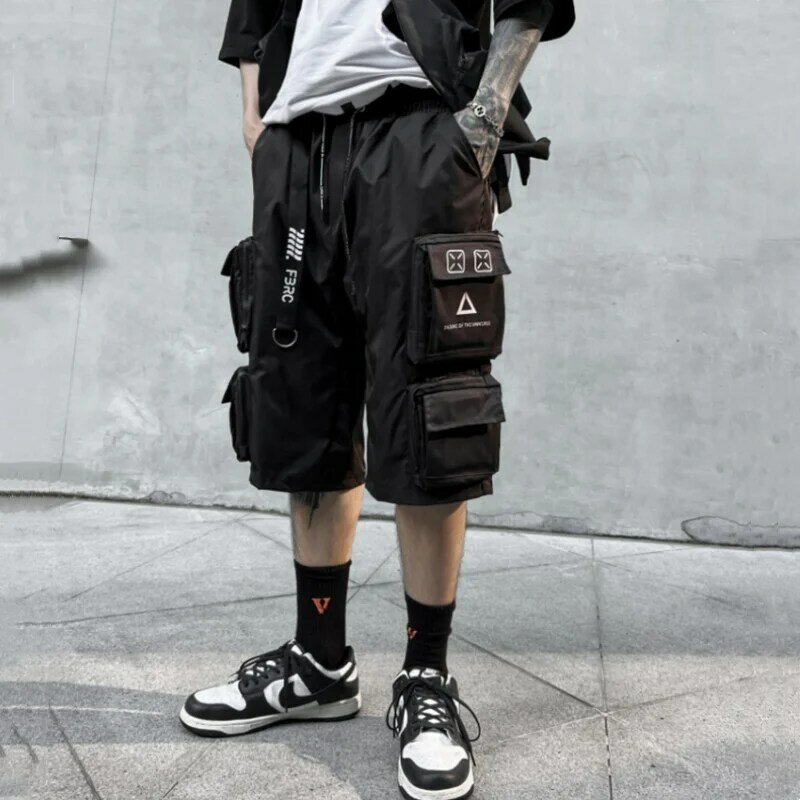 Shorts masculinos impressos com vários bolsos, calças recortadas retas, estilo Techwear, rua alta, Y2K, verão, 2022