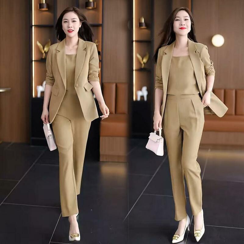 3 Pcs/Set Lady Business Outfit Women Cardigan Vest Coat Pants Suit Solid Color Formal Business Clothes Jacket Trousers Top Suit
