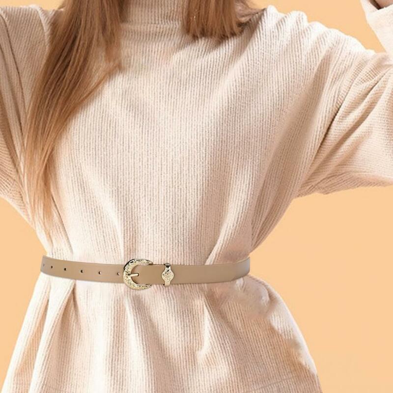 حزام جلد صناعي للنساء مع مشبك منحوت ، ملحق أنيق ، تصميم متعدد الثقوب للجينز ، طول قابل للتعديل ، عصري