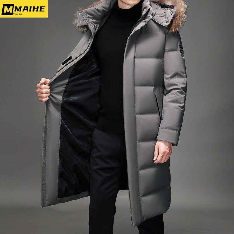 Winter Long Men's Down Jacket Top Luxury Clothing Fur Collar Hooded Parka Men's Extreme Cold Sports Ski White Duck Down Coat