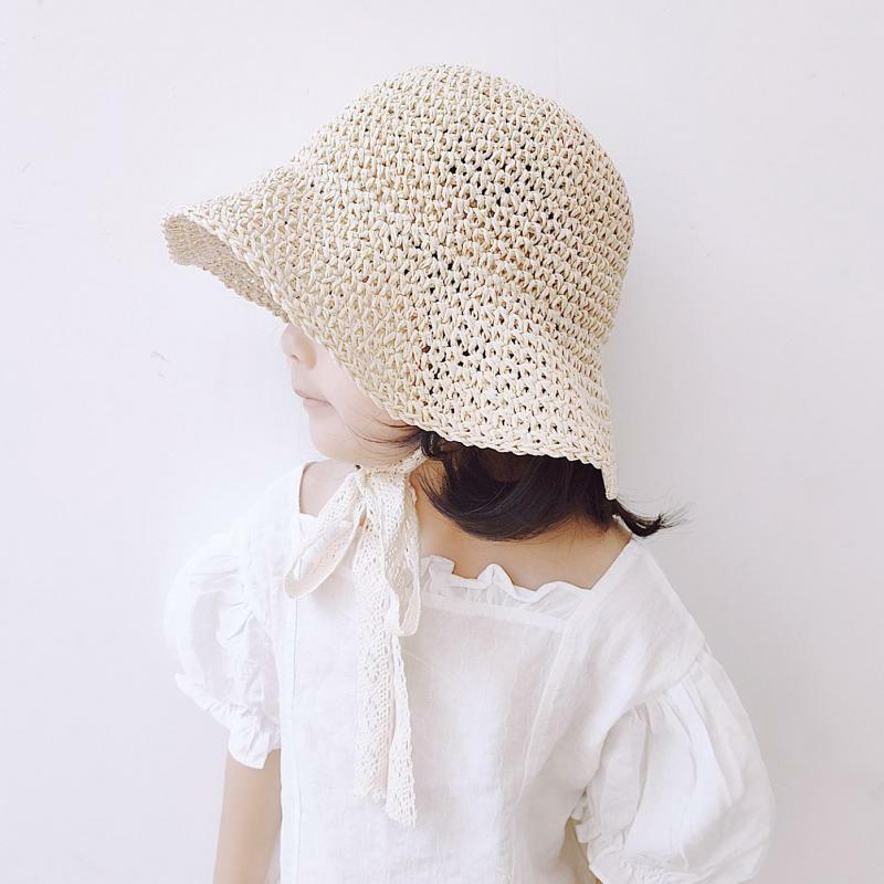Fashion Lace Baby Hat Summer Straw Bow Baby Girl Cap Beach Children Panama Hat Princess Baby Hats and Caps for Kids 1PC
