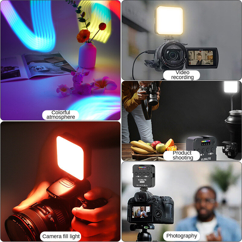 미니 편리한 다채로운 필 라이트 카메라, 모바일 라이브 스트리밍 촬영용 전용 LED 다기능 사진 조명