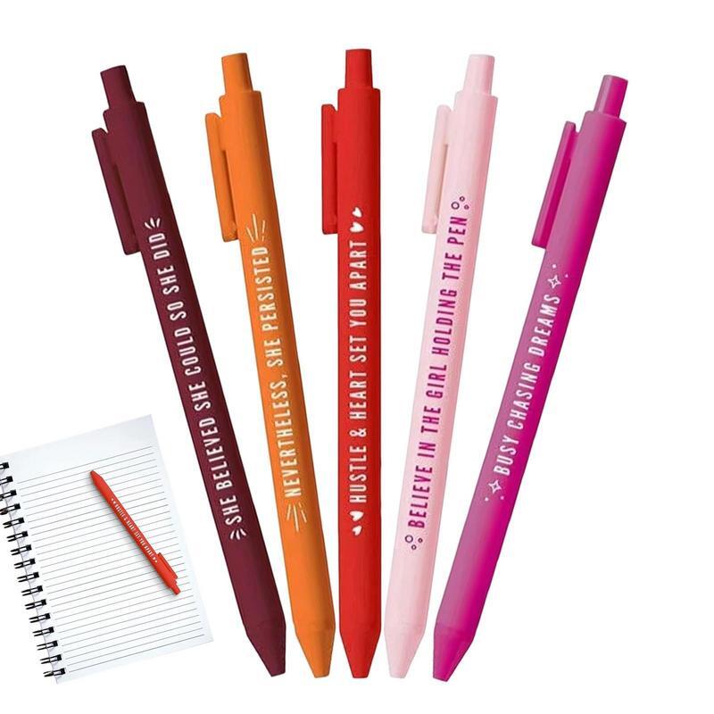 Stylos à bille de motivation à encre noire 5/11 pièces, stylos rétractables colorés pour cadeaux pour femmes, papeterie d'écriture