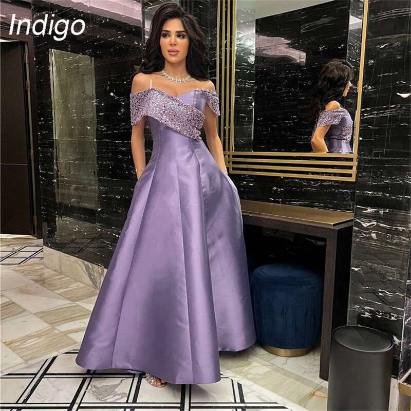 Vestidos Indigo-A-Line Lantejoulas Abertas para Mulheres, Comprimento do Tornozelo, Costas Abertas, Elegante, Vestidos de Noite Simples, Elegante, 2022