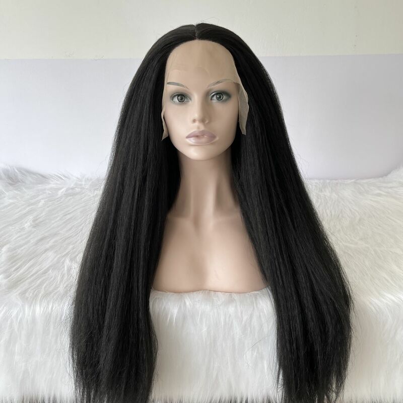 Wig Cosplay hitam alami untuk wanita, wig Cosplay panjang tanpa lem renda depan tahan panas, pakaian sehari-hari untuk wanita