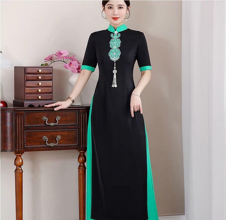 Wietnamska Oda Cheongsam zestaw wysokiej klasy odzież sceniczna