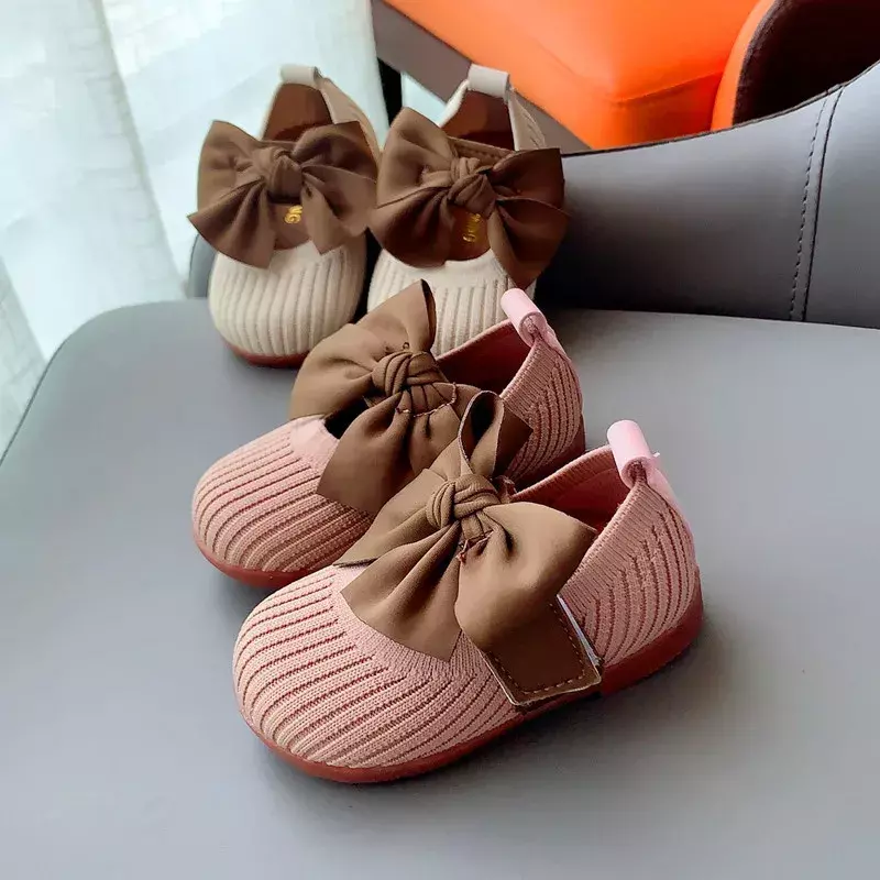 Scarpe per bambini con fiocco per bambini nuove scarpe da principessa traspiranti con suola morbida Casual scarpe da ginnastica per bambina in cotone D784