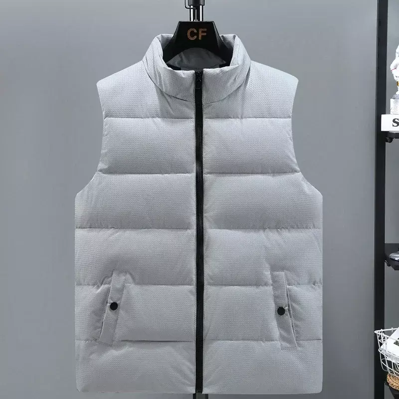 Jaqueta masculina sem mangas acolchoada de algodão, colete casual monocromático quente de inverno, colete preto, outono, novo, 2023