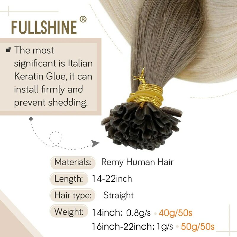 Extensiones de Cabello Full Shine U Tip, cabello de fusión Balayage, Color 40-50g, pegamento de queratina, Extensiones de cabello humano preunidas