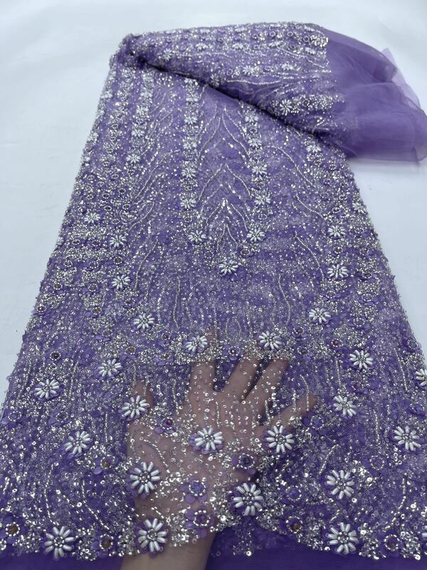 2024 Золотая Модная элегантная французская сетчатая вышивка из бисера кружевная ткань с блестками африканская нигерийская ткань для свадебного платья