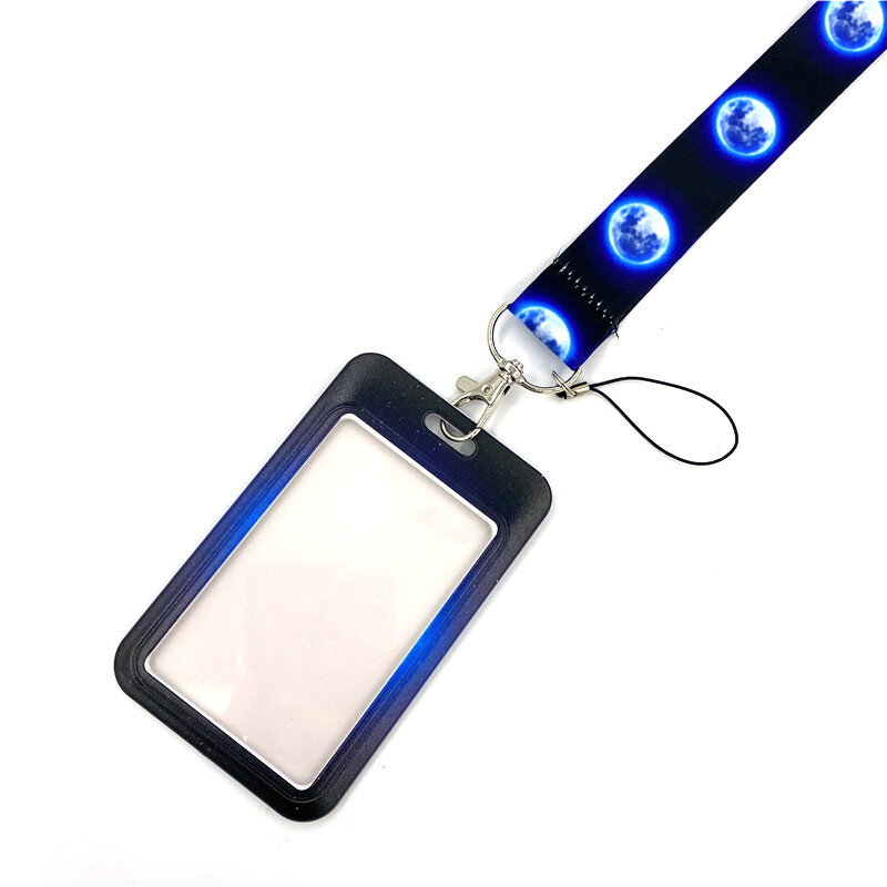 Full Moon Earth Night Sky Space Light Lanyard Credit Card ID Holder Bag Student Women Travel Cover Badge Car Keychain Decoration