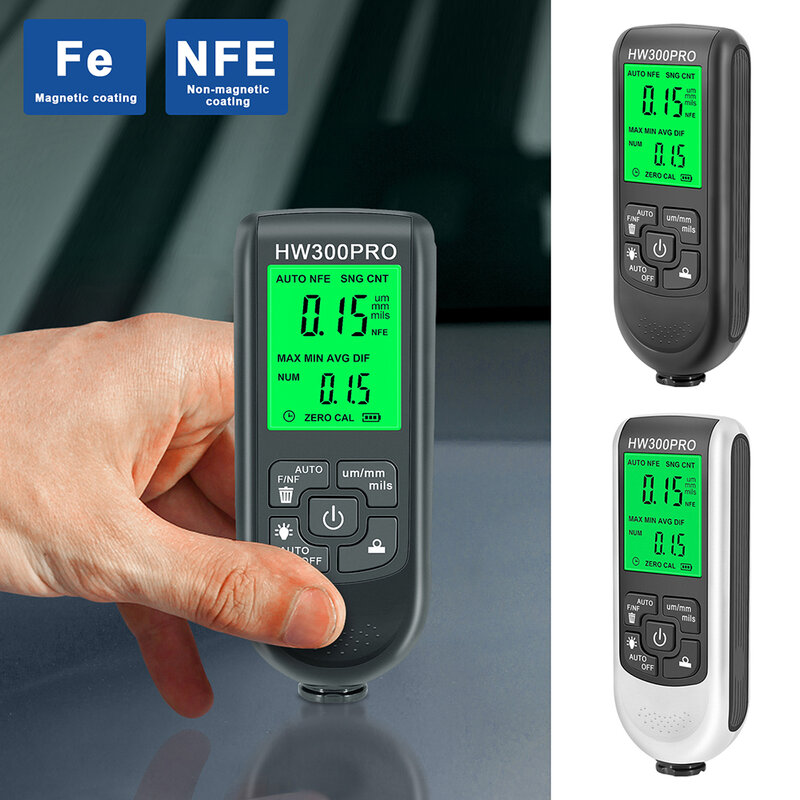 Electroplate Metal Coating Thickness Tester HW-300 Digital 0-2000um Fe and NFe probe Car Paint Coating Thickness Gauge