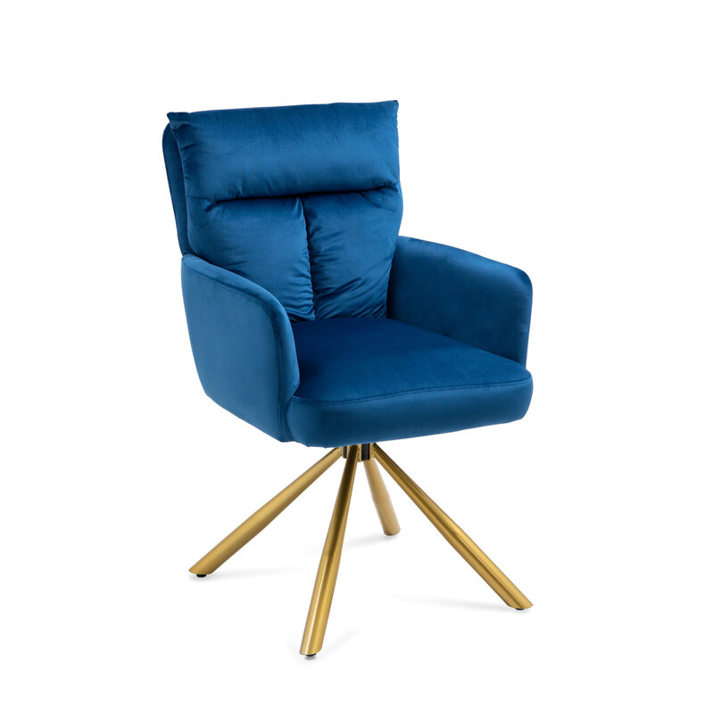 Sedia girevole imbottita in velluto blu scuro contemporaneo con schienale alto e Design lussuoso e sofisticato