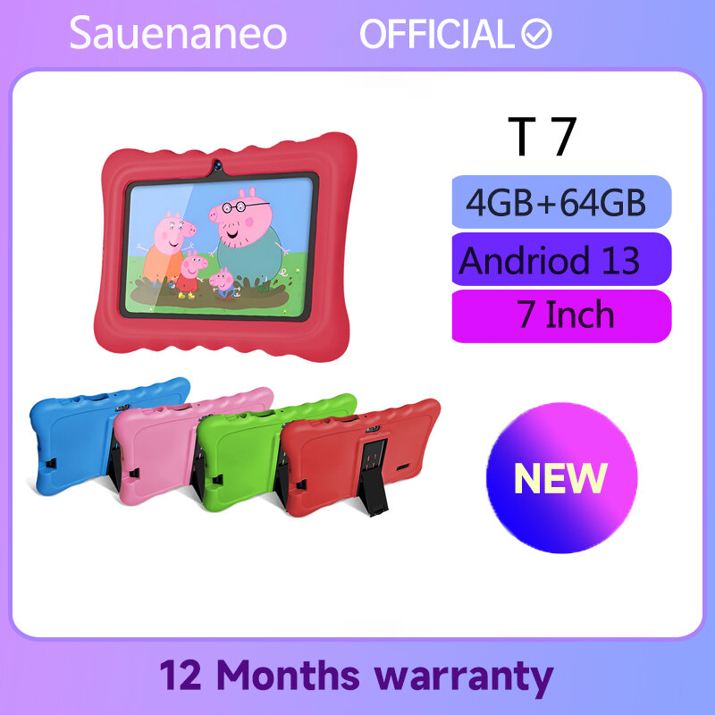 Sauenane-Quad Core Tablet para crianças, Android 13, rede 5G, 4GB, 64GB Tab, 7 ", barato, presente das crianças, Wi-Fi, 5G