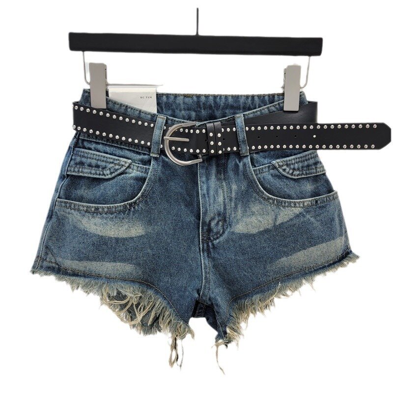 Street Hot Girl Design Sense pantaloncini di jeans con bordo grezzo per le donne 2024 estate nuovi pantaloni caldi A gamba larga dimagranti A vita alta