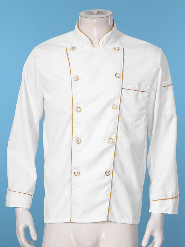 Chaqueta de Chef para hombre y mujer, uniforme blanco con cuello levantado y botones, Ajuste de Color de contraste, Hotel, restaurante, cocina y panadería
