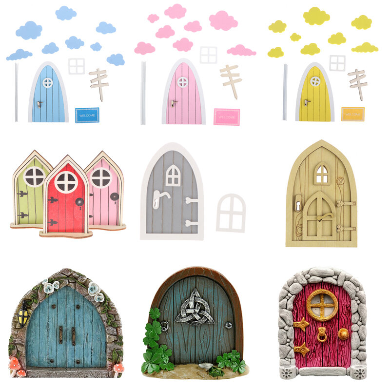 Miniaturowy bajkowy ogród wystrój DIY drewniana dekoracja rękodzieło wróżka Elf zestaw drzwiowy prezent Xmas dekor drzwiowy akcesoria do domku dla lalek