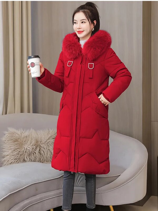Зимнее длинное пальто, модная пуховая хлопковая куртка, новинка 2023, женские длинные парки с капюшоном, Толстая Теплая Повседневная Женская ветрозащитная верхняя одежда