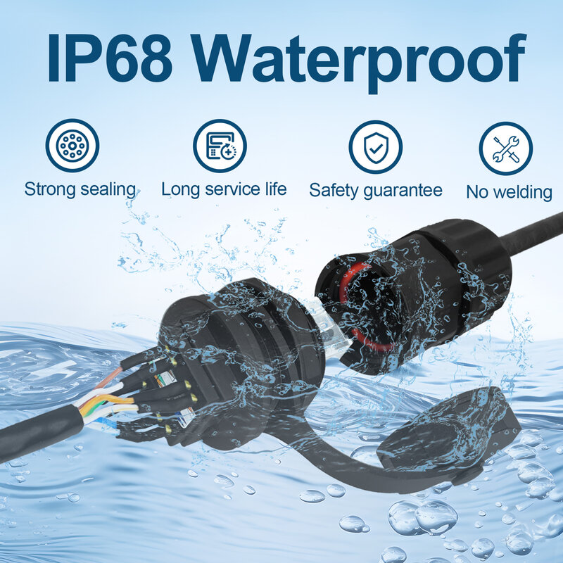 IP68 CAT6 RJ45 Waterproof Connectors Welding M21 Straight Joint Dustproof Extender 8 Pin PA66 Rj45 Panel Mount for Outdoor