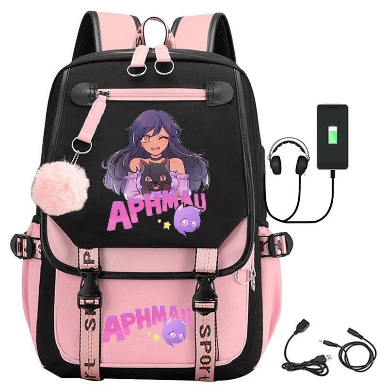 Aphmau-حقائب ظهر مطبوعة كرتونية للفتيات المراهقات ، حقائب مدرسية بشحن USB ، حقيبة كمبيوتر محمول للأطفال ، حقيبة كتب ، حقيبة ظهر للطلاب ، الموضة