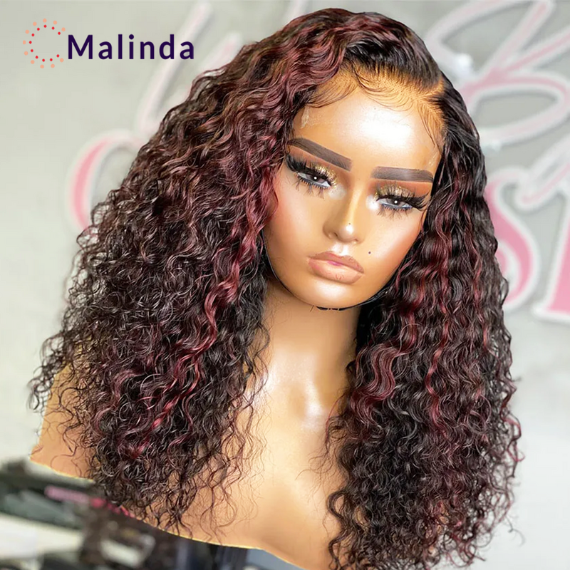 Brazilian Highlight Bordeauxrood Krullend 13X4 Lace Front Human Hair Pruik Ombre 1b/99j Transparant Lace Frontale Human Hair Pruik Voor Vrouwen