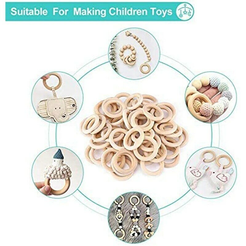 120Pcs Natural Wood Rings Set, Unfinished Macrame Wooden Ring, Wood Circles For DIY Craft, Ring Pendant Jewelry Making
