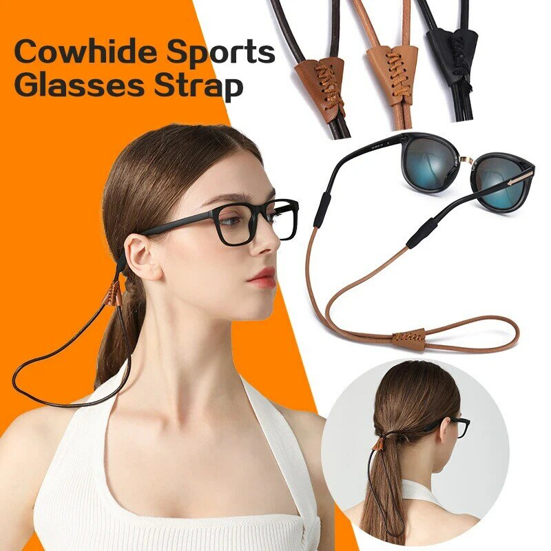 Skórzane okulary przeciwsłoneczne z regulowanymi pasek do okularów i oczkami skórzany sznurek na szyję uchwyt na okulary sznurek pasek do okularów
