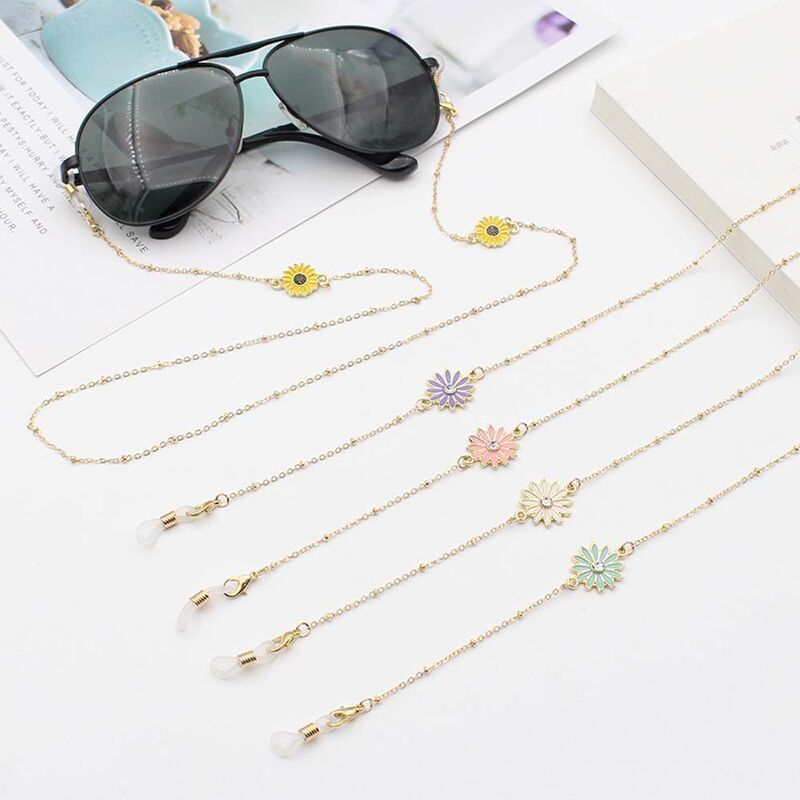 Clips Neck Straps Women Fashion Alloy Beads Chain Flower Glasses Chain Mask Cord Holders Sunglasses Cords Face Cover Necklace