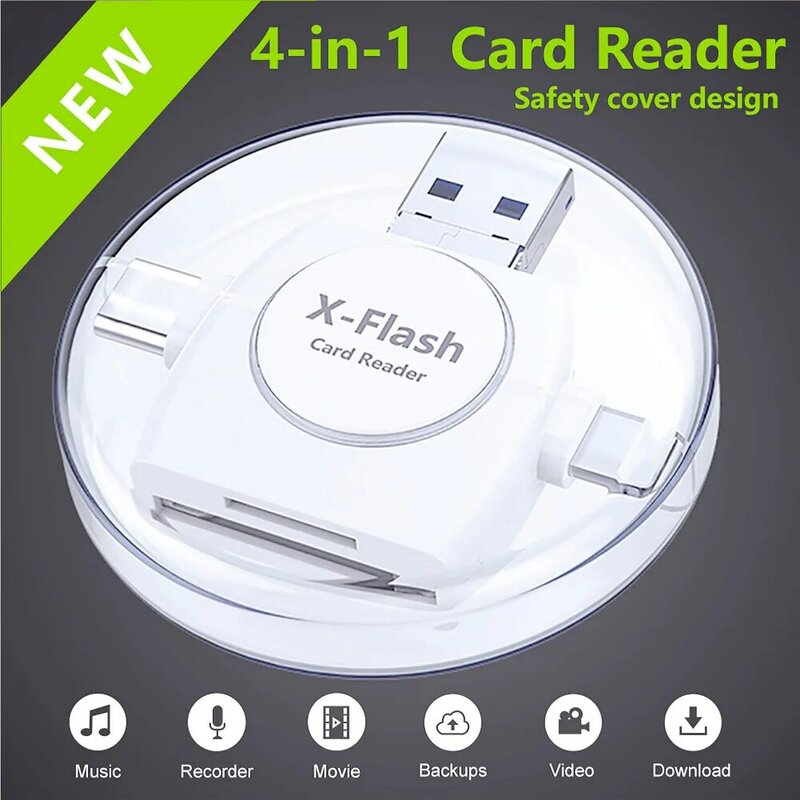 4-In-1 Card Reader USB Tipe-C Micro USB Pencahayaan kecepatan Tinggi Universal Card Reader untuk Apple android Ekstensi Komputer Header